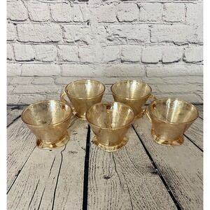 Vtg Jeanette Iridescent Floragold Louisa Cup Square Footed 7 Oz 2.5" Set Of 5